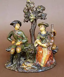 Carved gallant genre scene with figurines from Val Gardena, 18th century