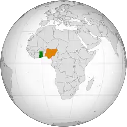 Map indicating locations of Ghana and Nigeria