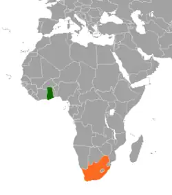 Map indicating locations of Ghana and South Africa