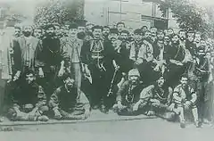 Gonos Yiotas (centre) with his supporters in Yenice-i Vardar.