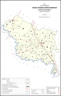 Map showing Nanda Khera (#196) in Harchandpur CD block