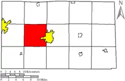 Location of Hopewell Township (red) in Seneca County, adjacent to the city of Tiffin (yellow).