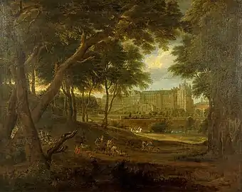 Hunting scene in the park of the Coudenberg Palace, Ignatius van der Stock, early 17th century