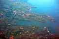 Carrick Roads in Cornwall bordered by Penryn, Falmouth & St. Mawes. Taken from flight AF0349