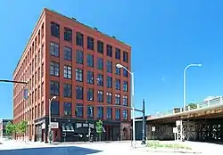 The intersection of Clifford and Chestnut Streets in 2009. I-195 (visible to the left) has since been re-routed.