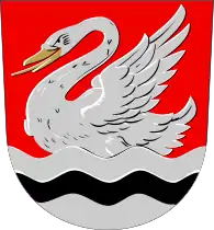 A swan pictured in the coat of arms of Joutseno, a former municipality of South Karelia, Finland.