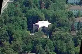 A synagogue in Karlsruhe, Germany, with the outline of a Star of David