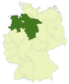 Map of Germany:Position of Lower Saxony highlighted