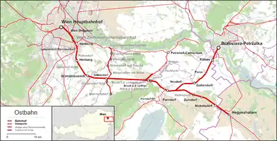 Map showing the line and connections