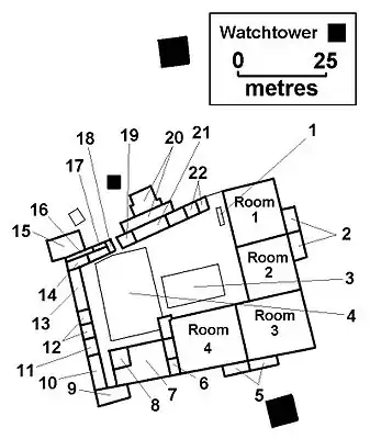 Zone 61: Washing place for clothes2: WC3: Table for carambole under a roof4: Cement field5: WC6: Kiosk7: Café8: Mosque9: Orthodox church10: Workshop11: Tailor's shop12: Barber13: Protestant church14: Economic committee's office15: Kitchen16: Prisoner committee's administration17: Disciplinary committee's officer and punishment room18: Prisoner committee's room for speakers and music19: Prisoner committee's office for counseling20: Office for the zone police officers21: Library and classroom