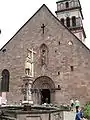 Fountain and facade of Holy Cross Church