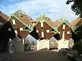 Cube houses seen from the square in front of the theater.