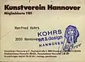 membercard "Kunstverein" Hannover 1981, signed by Kohrs