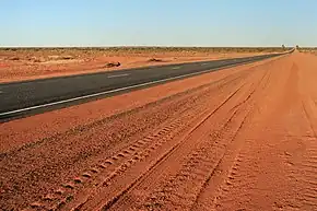 Looking east along the Lasseter Highway toward Erldunda