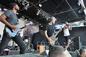 Letlive performing at 2014's Summerblast Festival in Trier, Germany. (LtR: Jean Nascimento, Ryan Johnson, Jason Butler. Obscured: Loniel Robinson, Jeff Sahyoun)