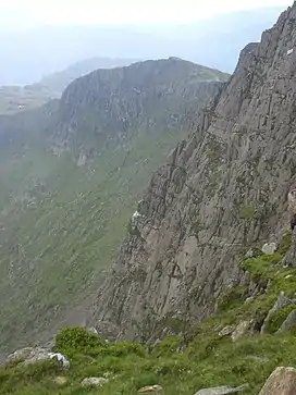 Typical steep grassy and loose section of cliff