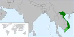 Dark green: Empire of VietnamLight green: Nominally part of the Empire but under direct Japanese control