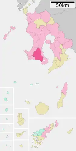 Location of Minamikyūshū in Kagoshima Prefecture