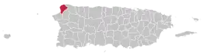 Map of Puerto Rico highlighting Aguadilla Municipality