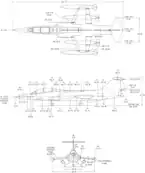 3-view line drawing of the Lockheed F-104B Starfighter