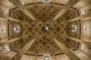 Fisheye view of The Hall of Columns ceiling