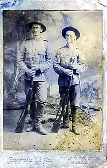 Marcus W. Robertson on the right with fellow Medal of Honor recipient Edward E. Lyon on left in Manila, Philippines