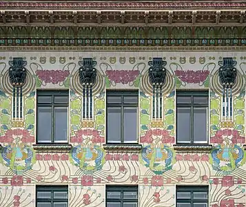 Floral design by Alois Ludwig on the façade of Maiolica House in Vienna by Otto Wagner (1898)