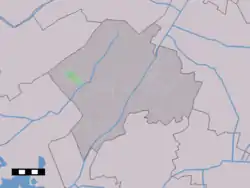 The village centre (dark green) and the statistical district (light green) of Frederiksoord in the municipality of Westerveld.