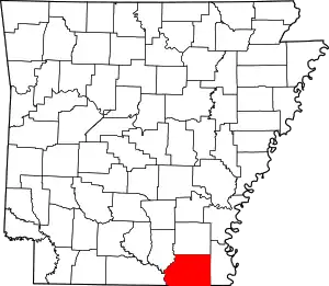 Map of Arkansas highlighting Ashley County