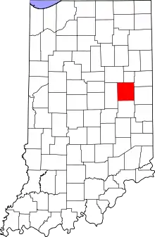 Map of Indiana highlighting Delaware County