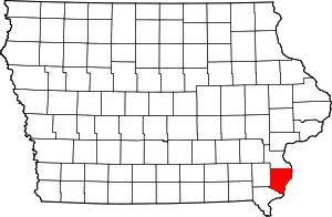 Map of Iowa highlighting Des Moines County