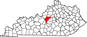 Map of Kentucky highlighting Nelson County