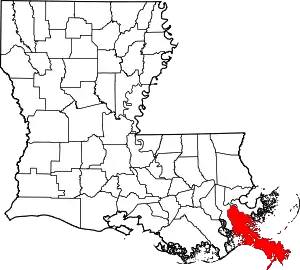 State map highlighting Plaquemines Parish