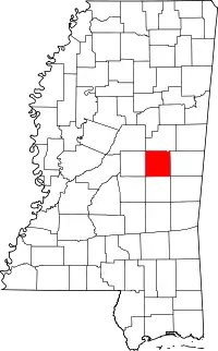 Map of Mississippi highlighting Neshoba County