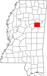 Map of Mississippi highlighting Oktibbeha County