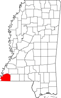 Map of Mississippi highlighting Wilkinson County