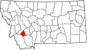 Map of Montana highlighting Silver Bow County