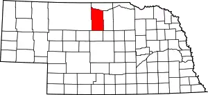 Map of Nebraska highlighting Brown County