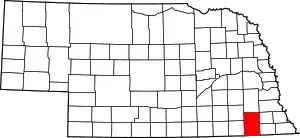 Map of Nebraska highlighting Gage County