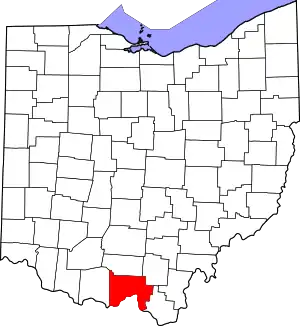 Map of Ohio highlighting Scioto County