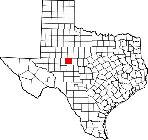 Map of Texas highlighting Coke County