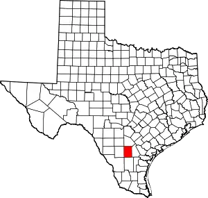 Map of Texas highlighting McMullen County