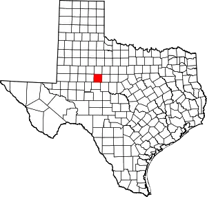 Map of Texas highlighting Nolan County