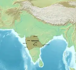 Map of the Bahmani Sultanate at its greatest extent