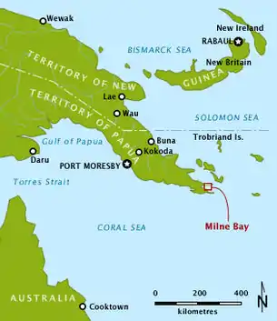 Naval Base Finschhafen was supported by nearby Naval Base Milne Bay