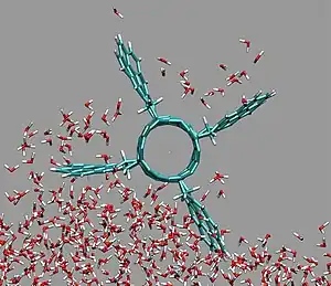 An example of a molecular propeller pumping water molecules due to its hydrophobic surface