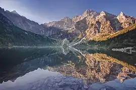 Morskie Oko at the foothill of Tatra Mountains in southern Poland which average 2,000 metres (6,600 ft) in elevation