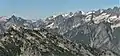 South aspect of Mount Crowder (centered, angular shape) seen from Trappers Peak