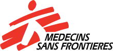 The logo of Médecins Sans Frontières, red stripes approximately appearing like a person.