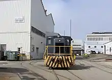 A GE 50-ton switcher at Newport News Shipbuilding.